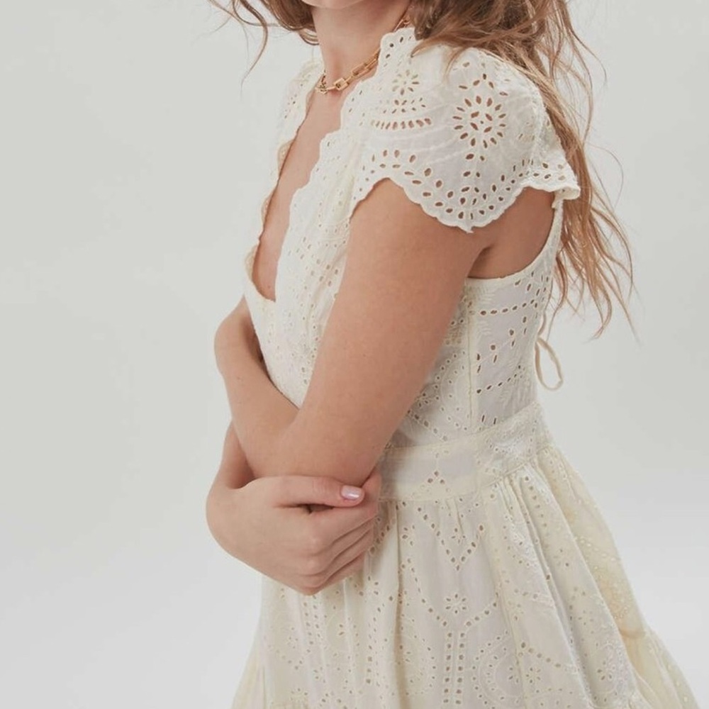 Urban Outfitters Cream Eyelet Midi Dress Cottagecore Boho Prairie Coastal